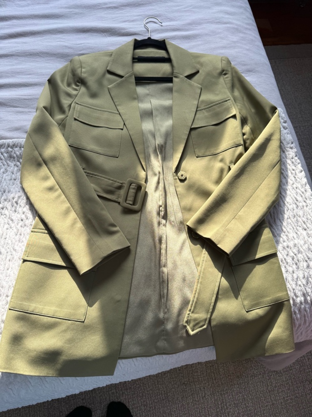 Lioness Olive Green Tailored Belted Blazer Jacket